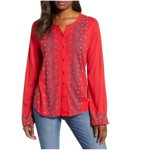 Lucky Brand Tops - Lucky Brand Mixed Print Red Tunic. L